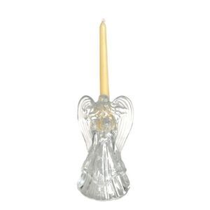 Vintage Clear Glass Heavy Cut Crystal Angel Taper Candlestick Holder Holiday
